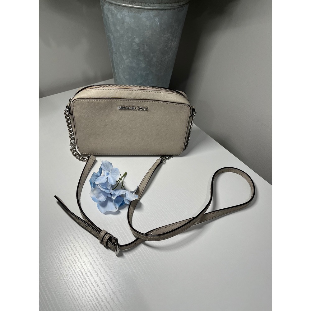 Michael Kors Jet‎ Set Travel Small Crossbody Bag Beige Saffiano Leather